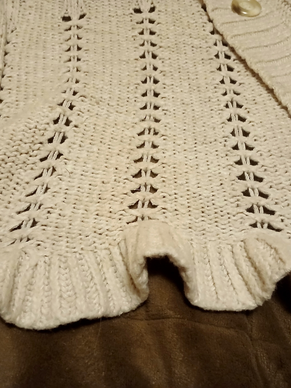 Cottagecore Cream Open-Knit Ruffled Cardigan - Picture 2 of 4